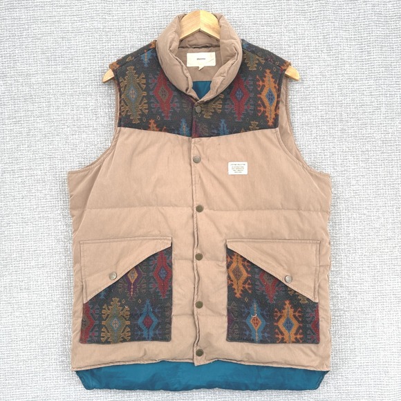 Lifetime Puffer Vest Aztec‎ Print Down Filled Quilted Sz L Western Cowboy Boho